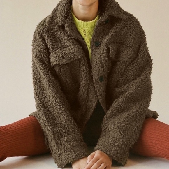 Urban Outfitters Palmer Sherpa Shirt Jacket Green, Medium